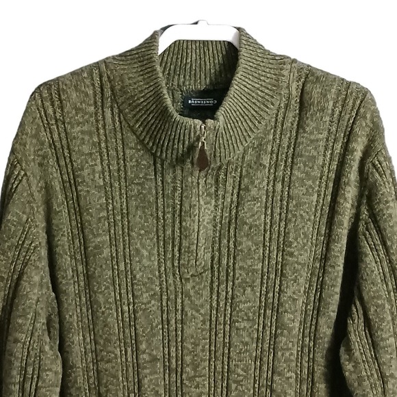 Vintage Consensus Sweater Mens XL 100% Cotton Cable Knit Mock Neck 1/4 Zip Heavy - Picture 2 of 9